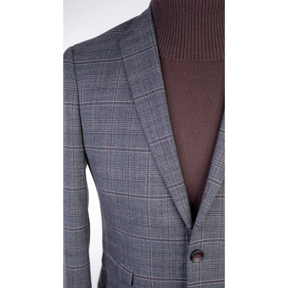 Paisley & Gray Slim Fit Blazer Sport Coat Sz 38R Two Button Plaid Gray Jacket